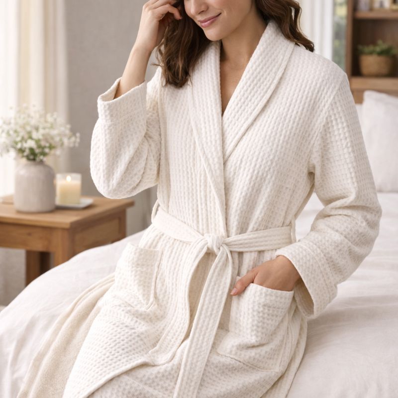 100% Premium Cotton Atelier Waffle Weave Robe - Verleu