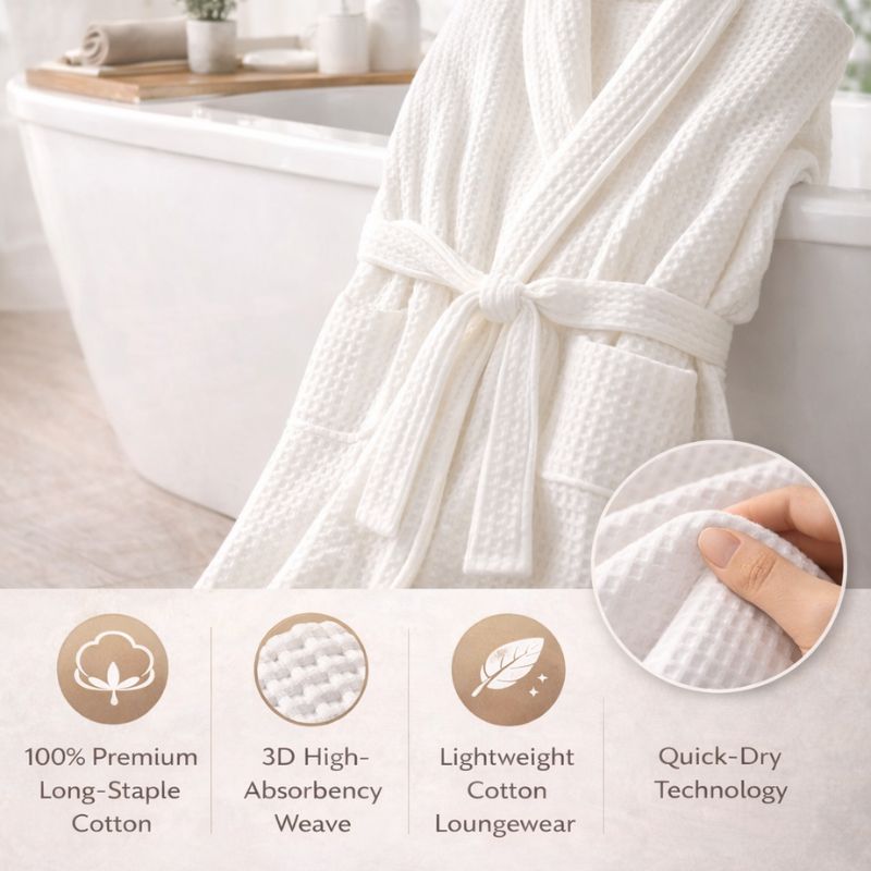 100% Premium Cotton Atelier Waffle Weave Robe - Verleu