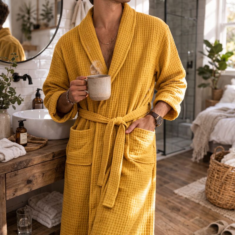 100% Premium Cotton Atelier Waffle Weave Robe - Verleu