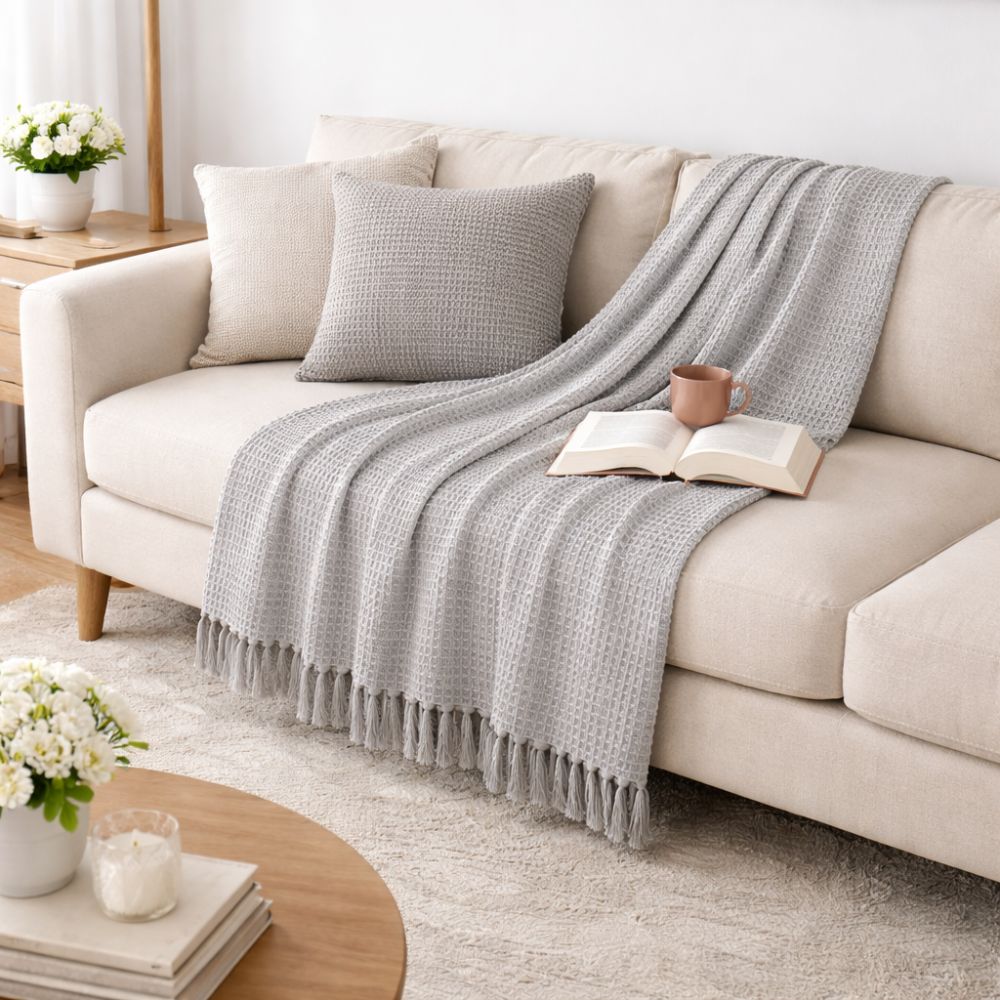 Premium Cotton Waffle Weave Throw Blanket - Verleu